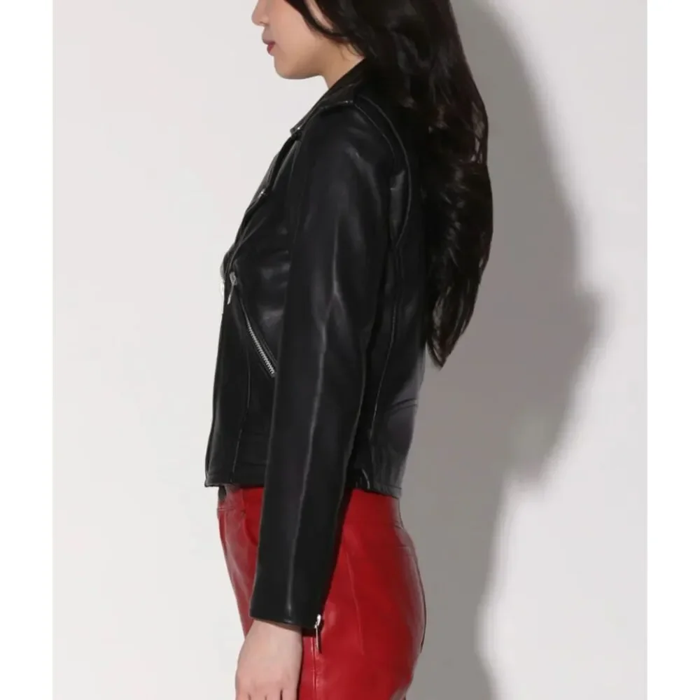 Walter Baker Liz Motorcycle Leather Jacket Black Size M - Picture 3 of 8